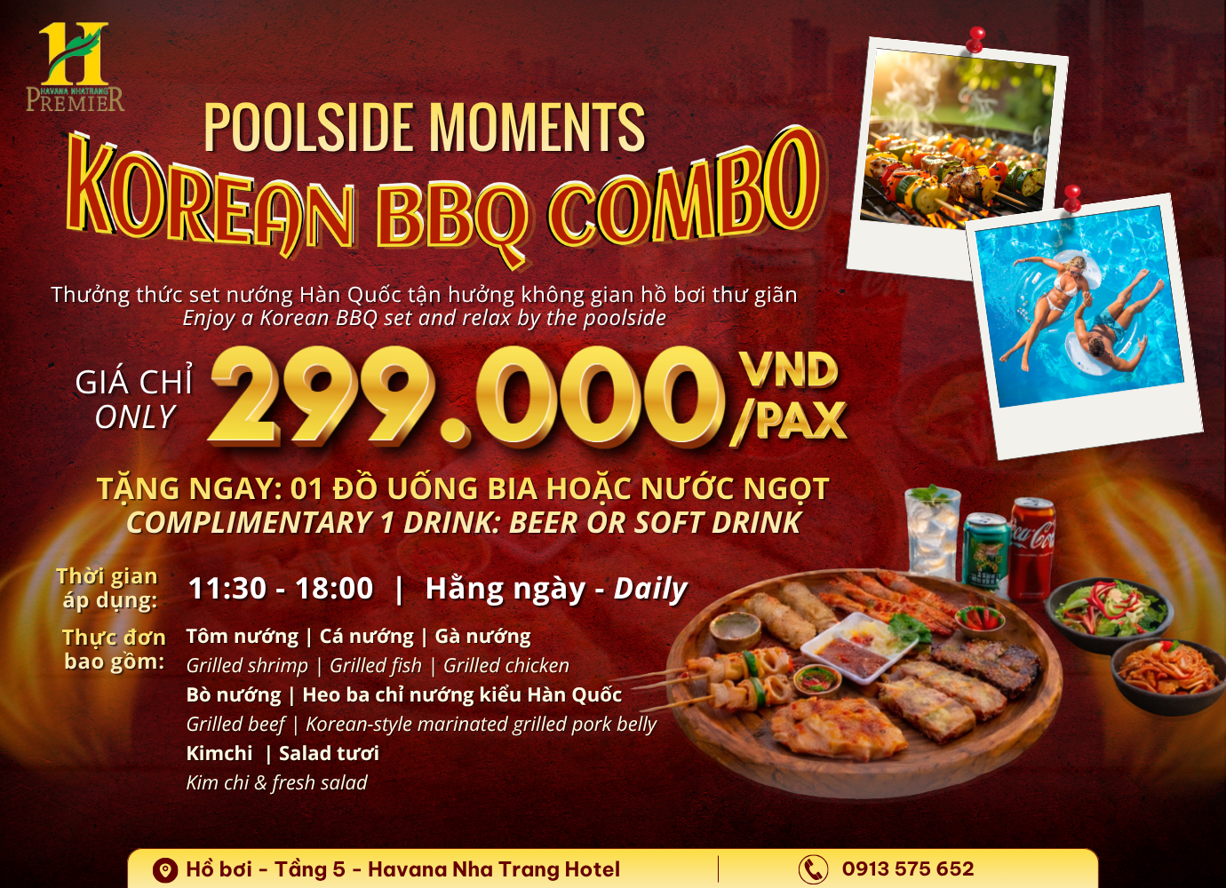  Korean BBQ Combo chỉ từ 299k/Khách – Trải nghiệm ẩm thực Hàn Quốc bên hồ bơi